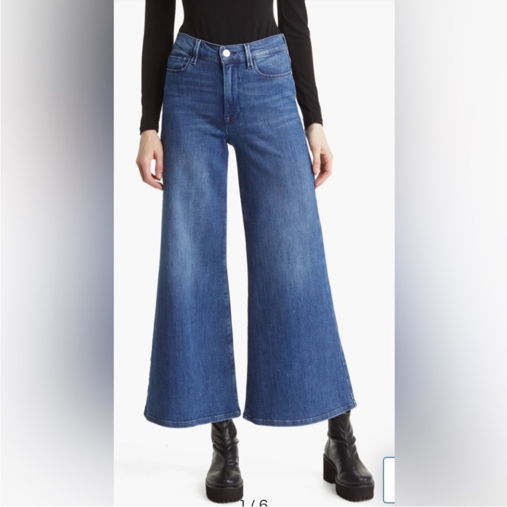 NWT FRAME Le Palazzo High Waist Crop Wide Leg Blue Jeans, Size 32